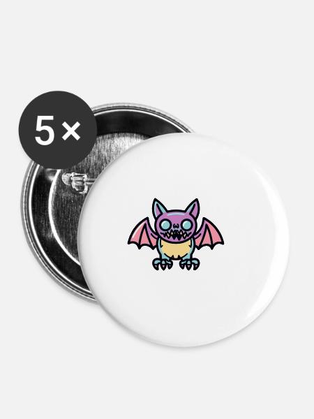 Fledermaus Halloween Comic Lustig - Buttons groß 56 mm (5er Pack) - Weiß