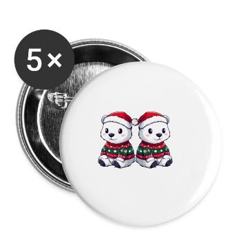 Eisbär Weihnachten Team - Buttons groß 56 mm (5er Pack) - Weiß - Vorne