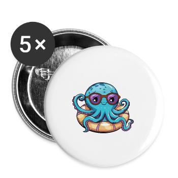 Oktopus Comic Cool - Buttons groß 56 mm (5er Pack) - Weiß - Vorne