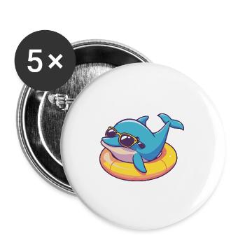 Dauphin Bande Dessinée Cool - Lot de 5 grands badges (56 mm) - blanc - Devant