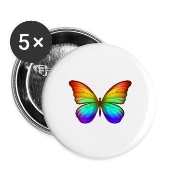 Regenbogen Schmetterling Farbenfrohes Natur Design - Buttons groß 56 mm (5er Pack) - Weiß - Vorne