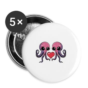Oktopus Paar Valentinstag - Buttons groß 56 mm (5er Pack) - Weiß - Vorne