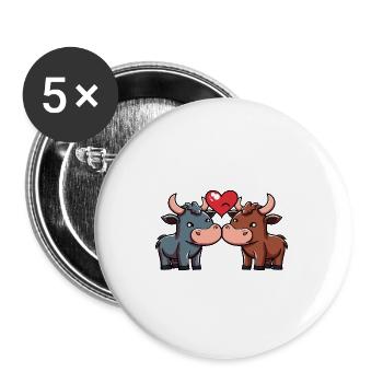 Stier Paar Valentinstag - Buttons groß 56 mm (5er Pack) - Weiß - Vorne