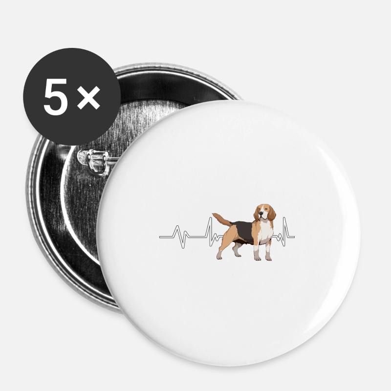 Beagle Heartbeat - Buttons groß 56 mm (5er Pack) - Weiß