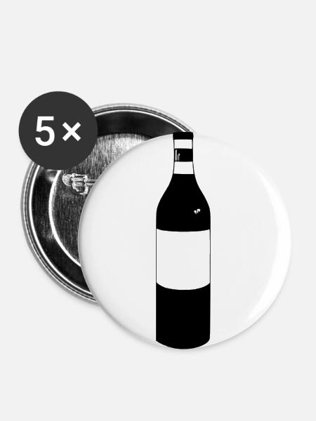 Weinflasche - Buttons groß 56 mm (5er Pack) - Weiß
