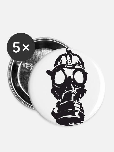 Gasmaske - Buttons groß 56 mm (5er Pack) - Weiß