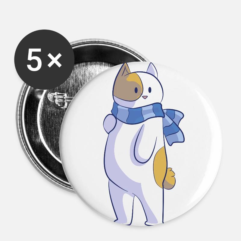 cat with scarf - Buttons large 2.2''/56 mm (5-pack) - white