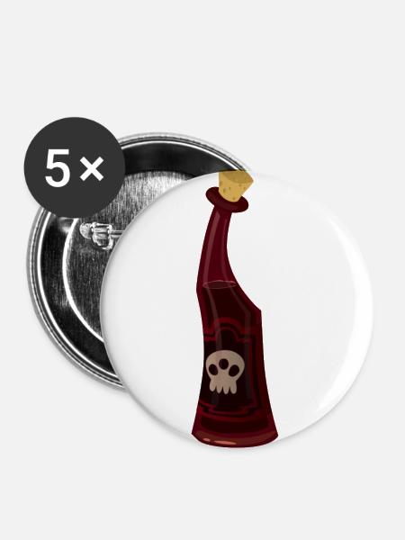 Flasche mit Gift - Buttons groß 56 mm (5er Pack) - Weiß