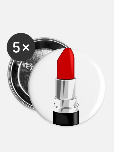 lipstick - Lippenstift rot - Buttons groß 56 mm (5er Pack) - Weiß
