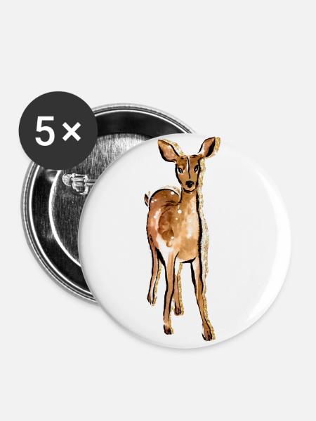 Nette Hand gezeichnete Rotwild - Buttons groß 56 mm (5er Pack) - Weiß