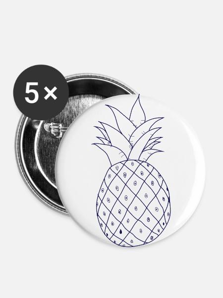 Ananas - Buttons groß 56 mm (5er Pack) - Weiß