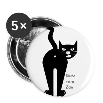 Katze Lustig Rieche meinen Zorn - Buttons groß 56 mm (5er Pack) - Weiß - Vorne