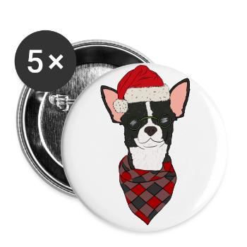 Chihuahua Christmas Black White Shorthair - Buttons large 2.2''/56 mm (5-pack) - white - Front