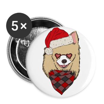 Chihuahua avec chapeau de Père Noël - Lot de 5 grands badges (56 mm) - blanc - Devant