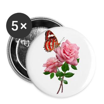 Rose Avec Beau Papillon Rouge - Lot de 5 grands badges (56 mm) - blanc - Devant