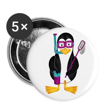 Pinguin Schnorchel Urlaub Ferien Badeurlaub - Buttons groß 56 mm (5er Pack) - Weiß - Vorne
