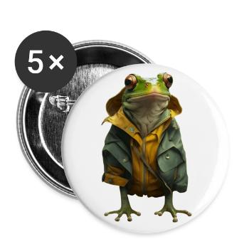 So ein Unwetter denkt der Frosch mit Regenjacke - Buttons groß 56 mm (5er Pack) - Weiß - Vorne