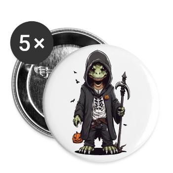 Schaurig lustiger Sensenmann Dinosaurier Halloween - Buttons groß 56 mm (5er Pack) - Weiß - Vorne