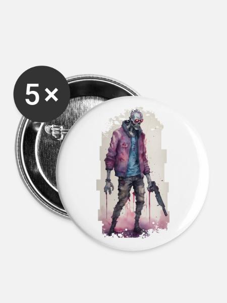 DataFreaK Zombie // Cyberpunk - Buttons groß 56 mm (5er Pack) - Weiß