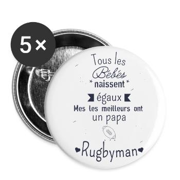 les meilleurs bébés ont un papa Rugbyman - Lot de 5 grands badges (56 mm) - blanc - Devant