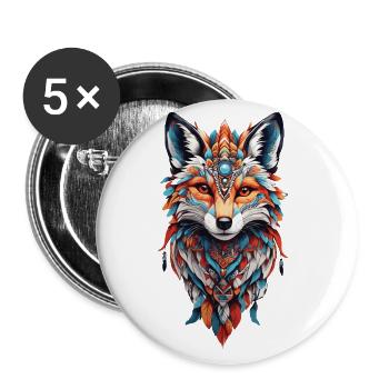 Spirituelles Indianer Fuchs Feder Design Boho Stil - Buttons groß 56 mm (5er Pack) - Weiß - Vorne