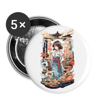 Manga Style Sushi Anime Food Culture Kanji Characters - Buttons large 2.2''/56 mm (5-pack) - white - Front