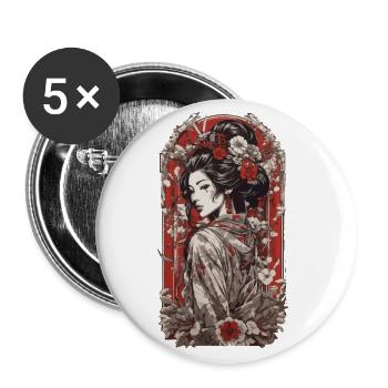 Modern Geisha Streetwear Retro Japan Art Style - Buttons groß 56 mm (5er Pack) - Weiß - Vorne