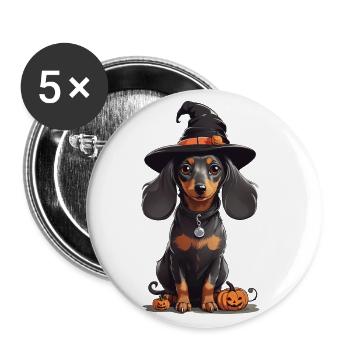 Witches Dachshund Halloween Dog Magic Design - Buttons large 2.2''/56 mm (5-pack) - white - Front