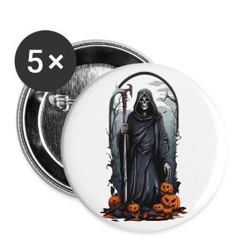 Retro Grim Reaper Pumpkin Halloween Horror Design - Buttons large 2.2''/56 mm (5-pack) - white - Front