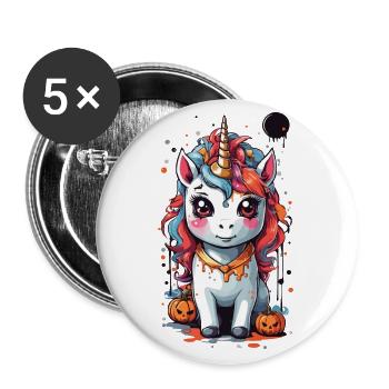 Kawaii gothique Licorne mystique Halloween sort - Lot de 5 grands badges (56 mm) - blanc - Devant