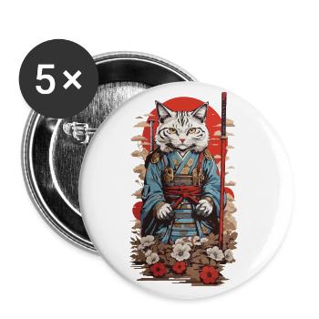 Samurai Katze Retro Japan Aesthetic Katzen Design - Buttons groß 56 mm (5er Pack) - Weiß - Vorne