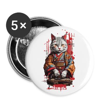Cat in Kimono Japan Popart Retro Design - Buttons large 2.2''/56 mm (5-pack) - white - Front