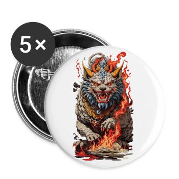 Feu Yokai Lion Vintage Ukiyo-e Art Style - Lot de 5 grands badges (56 mm) - blanc - Devant