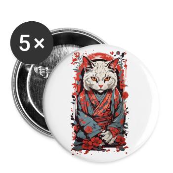 Ukiyo-e Katze Streetwear Retro Katzen Design - Buttons groß 56 mm (5er Pack) - Weiß - Vorne