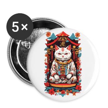 Glückskatze Japan Ästhetik Retro Katzen Design - Buttons groß 56 mm (5er Pack) - Weiß - Vorne