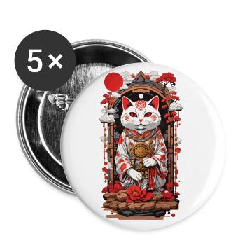 Katzen Design Glückskatze Ukiyo-E Japan Stil - Buttons groß 56 mm (5er Pack) - Weiß - Vorne