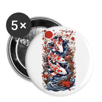 Ukiyo-E Koi carpe Art rétro Japon Design Style - Lot de 5 grands badges (56 mm) - blanc - Devant