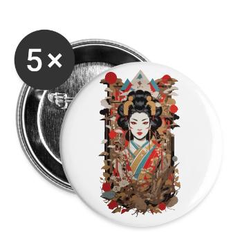 Retro Geisha Popart Japan Art Style - Buttons groß 56 mm (5er Pack) - Weiß - Vorne