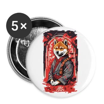 Shiba Kanji Retro Hunde Design im Japan Stil - Buttons groß 56 mm (5er Pack) - Weiß - Vorne