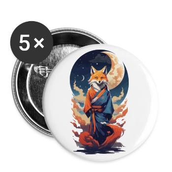 Mystical Kitsune in Kimono Japan Anime Yokai - Buttons large 2.2''/56 mm (5-pack) - white - Front