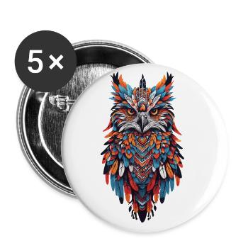 Eulen Mandala Spirit Tier Schamane Feder Design - Buttons groß 56 mm (5er Pack) - Weiß - Vorne