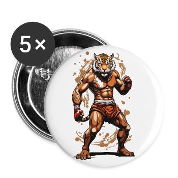 Kampfsport Tiger Kickboxer Spirit Kickboxen Design - Buttons groß 56 mm (5er Pack) - Weiß - Vorne