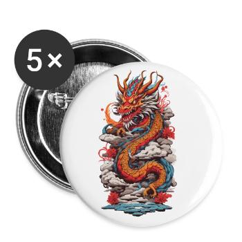 Retro Asian Mysticism Dragon Japan Design - Buttons large 2.2''/56 mm (5-pack) - white - Front