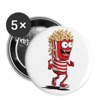 Popcorn Monster Halloween Filmabend Spaß - Buttons groß 56 mm (5er Pack) - Weiß - Vorne