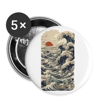 Ukiyo-E Wave Vintage Japon Streetwear - Lot de 5 grands badges (56 mm) - blanc - Devant