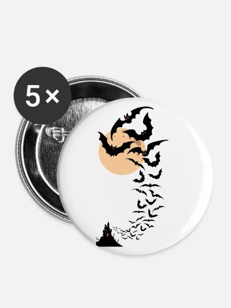 Halloween bats - Buttons groß 56 mm (5er Pack) - Weiß