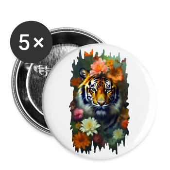 Tigre parmi les fleurs 🌸💛 - Lot de 5 grands badges (56 mm) - blanc - Devant