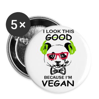 Hipster - Panda i look this good because i'm vegan - Buttons groß 56 mm (5er Pack) - Weiß - Vorne