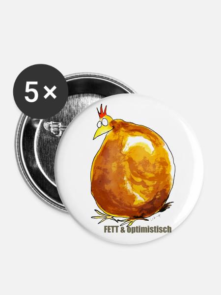 Fett & Optimistisch - Buttons groß 56 mm (5er Pack) - Weiß