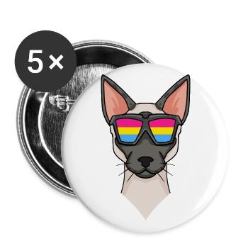 Pansexuell Siamkatze - Katze mit Brille - Buttons groß 56 mm (5er Pack) - Weiß - Vorne